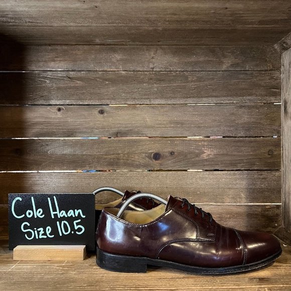 Mens Cole Haan Caldwell Burgundy Leather‎ Cap toe Oxfords Shoes Size 10.5 D GUC - Picture 1 of 7
